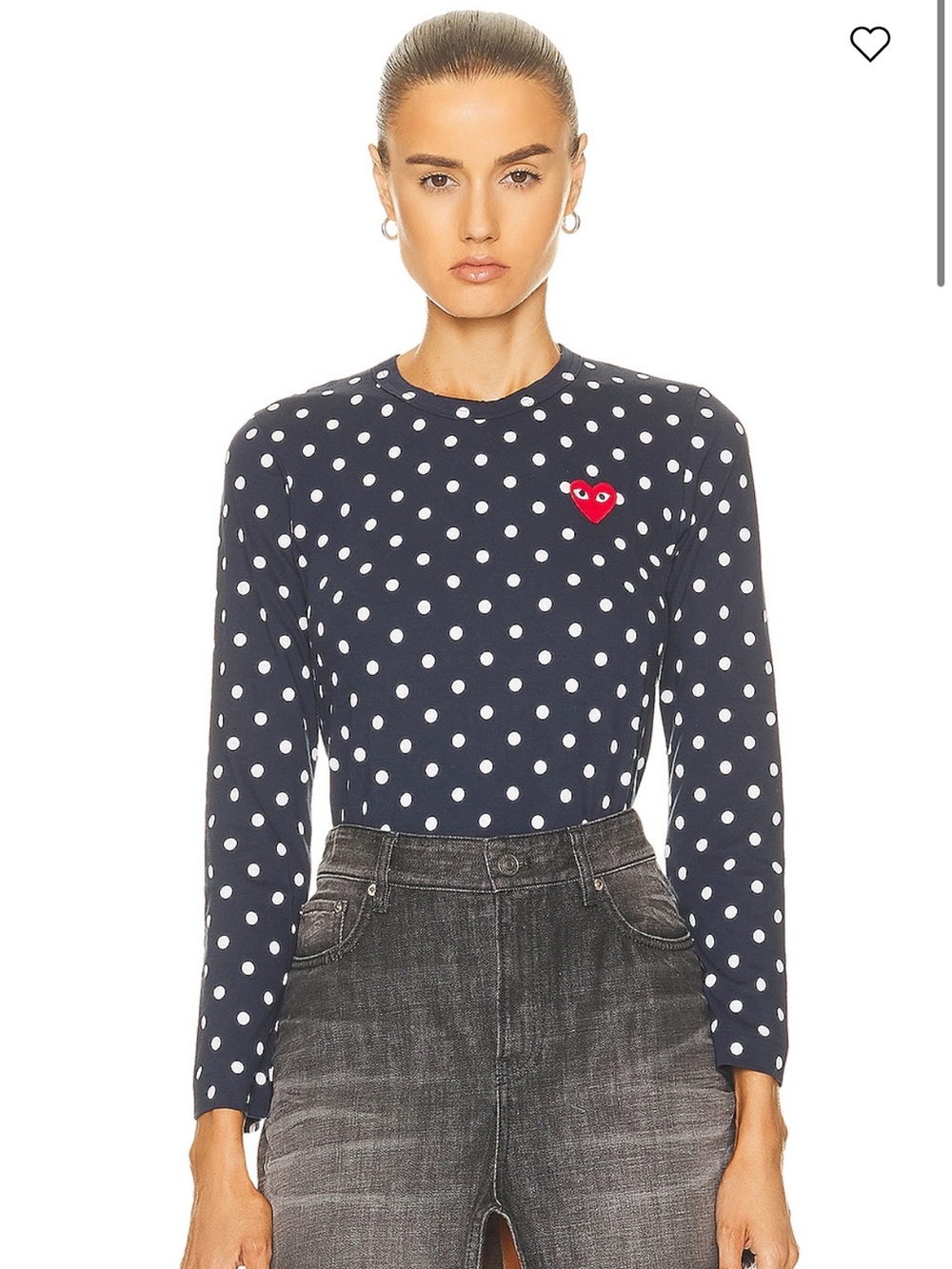Comme des Garçons PLAY Polka Dot Heart Logo Long-Sleeve T-Shirt in navy white